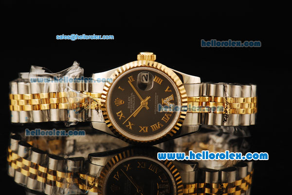 Rolex Datejust Automatic Movement ETA Coating Case with Gold Bezel and Roman Numerals- Two Tone Strap - Click Image to Close